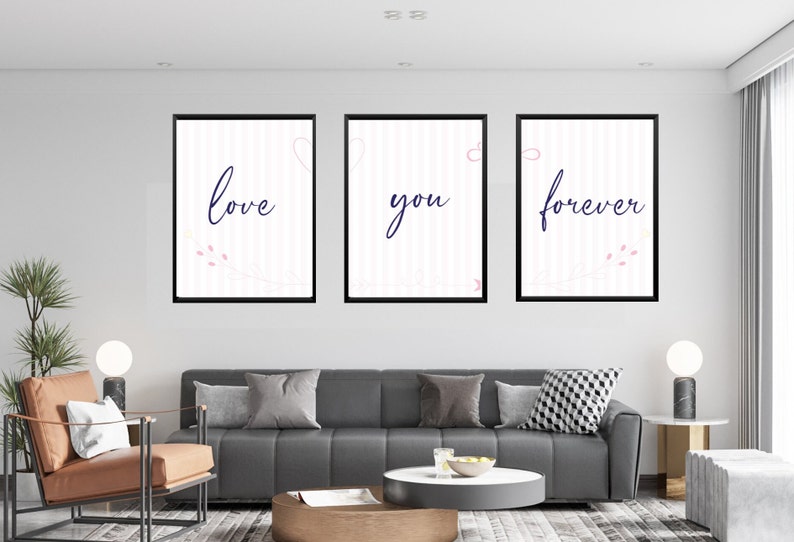 Love You Forever,Trendy Quote Art, Couples Bedroom Art, Wall Decor, Set