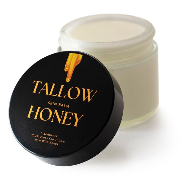 Tallow Honey Skin Balm (2 Ingredients: Grass Fed Tallow + Raw Honey) Full Body & Face Moisturizer, All Purpose Natural Skin Care, Unscented