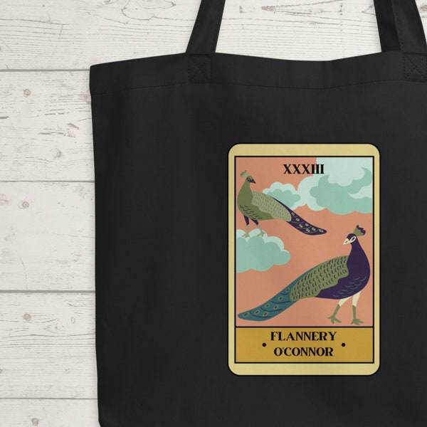 Flannery O'Connor tote bag, gift for teacher tote, tarot card tote bag, reusable shopping tote. Great gift for book lovers.