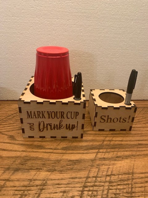 Solo cup and sharpie holder for parties. Oak with purple heart