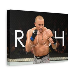 Canvas Art Print, UFC Georges St-Pierre Poster, MMA Wall Decor, Fighter Artwork, Dry Brush Style, Man Cave Gift, Stretched Canvas Print, 1