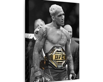 Charles Oliveira Champ Canvas Art (stile arte pennello asciutto) - Poster UFC, arte da parete MMA, regali UFC, stampe di combattenti, regali per lui, arredamento ManCave