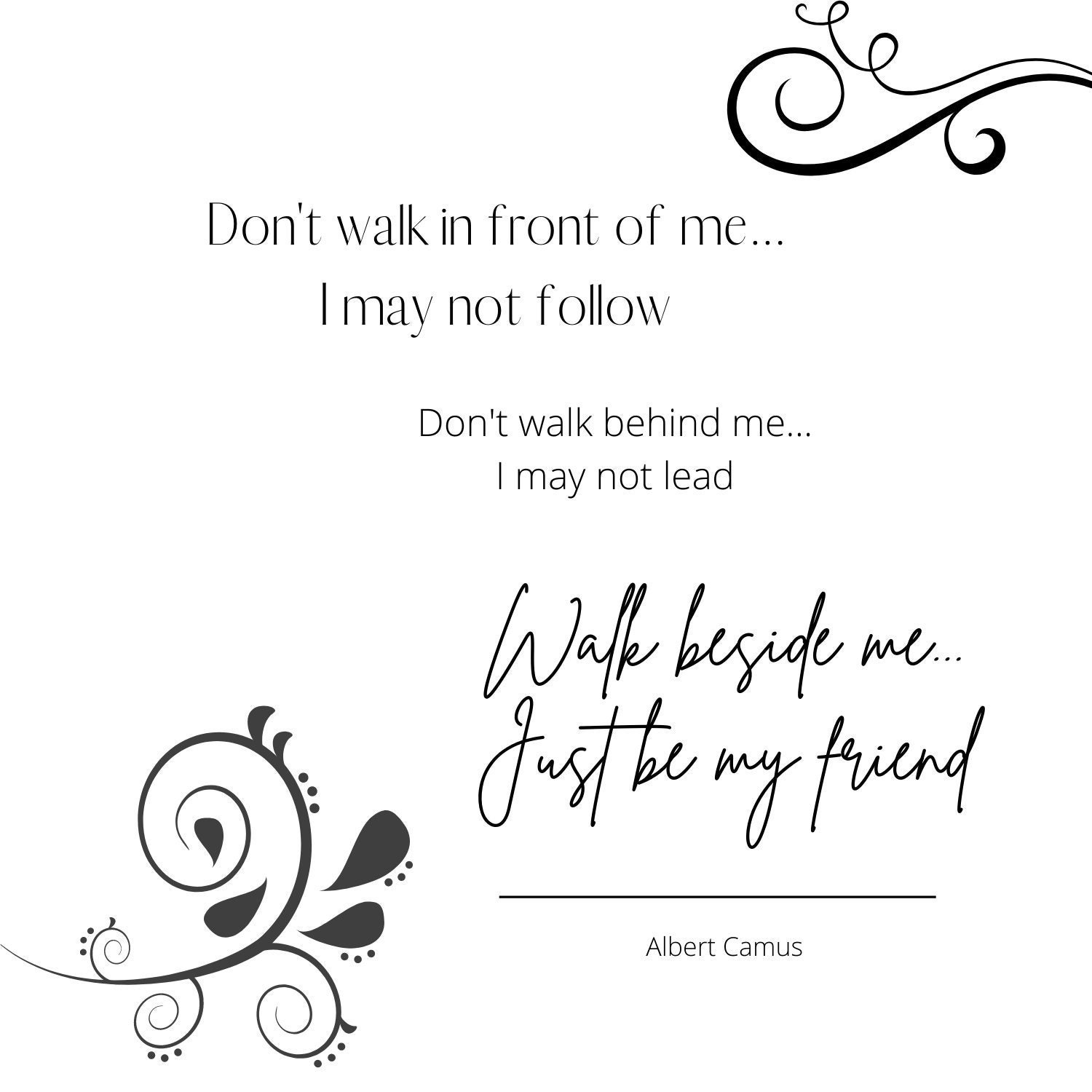 Albert Camus Quote Don't Walk in Front of Me Just Be Etsy