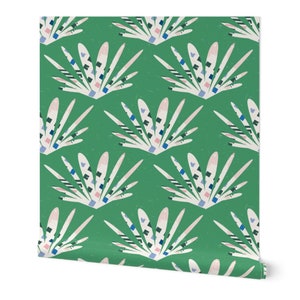 Green floral wallpaper, green textured wallpaper, floral peel and stick wallpaper, Removable wallpaper, green and white, accent wallpaper