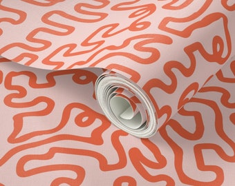 Abstract Squiggle Wallpaper, Pink and Red, Removable Peel and Stick