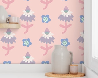 Funky Floral Removable Wallpaper, Pastel Nursery Decor