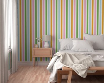 Colorful Striped Preppy Wallpaper, Removable Peel and Stick