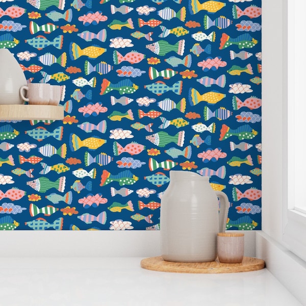 Playful Fish Wallpaper, Kids Room Decor, Removable Wallpaper
