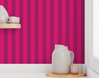 Bold Mulberry & Hot Pink Striped Wallpaper, Maximalist Decor, Removable Wallpaper