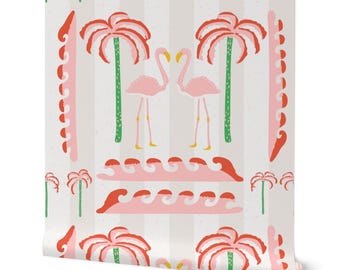 Preppy Flamingo Wallpaper: Pink Palm Trees, Removable Peel and Stick