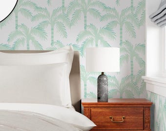 Tropical Palm Tree Wallpaper, Pastel Mint, Peel & Stick or Pre-Pasted