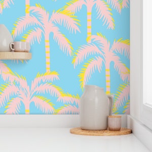 Funky palm tree wallpaper, coastal wallpaper, tropical wallpaper, maximalist wallpaper, tropical decor,  beach wallpaper, accent wallpaper