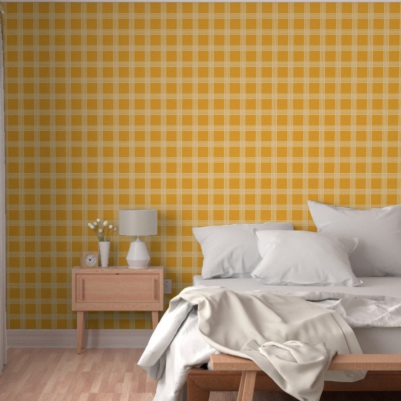 Yellow Checkered Removable Wallpaper, Modern Grid Pattern - Etsy