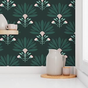 Moody Floral Wallpaper - Dark wallpaper - Peel and Stick | Pre-pasted Removable Wallpaper - Art Deco Floral Wallpaper  - Gothic wallpaper