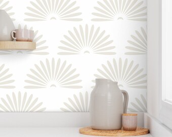 Art Deco Fan Wallpaper, Neutral Beige, Removable Peel and Stick