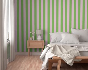 Candy stripe wallpaper, funky wallpaper, accent wallpaper, pink wallpaper, removable wallpaper, temporary modern wallpaper, green wallpaper