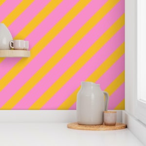 Funky stripe wallpaper, bold wallpaper, diagonal stripe wallpaper, pink and orange wallpaper, removable wallpaper, modern wallpaper