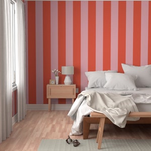 Candy stripe wallpaper, red and pink striped wallpaper, vertical stripe, colorful kids wallpaper, maximalist wallpaper, removable wallpaper