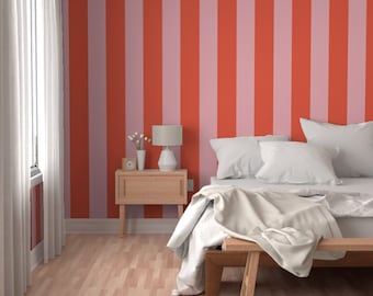 Red and Pink Stripe Wallpaper, Removable Vertical Stripe