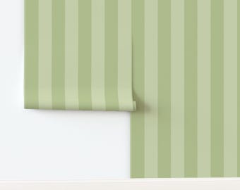 Sage Green Striped Wallpaper – Removable Two-Tone Wall Decor
