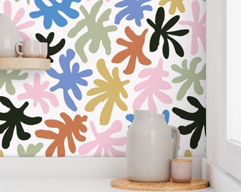 Modern abstract shapes wallpaper, Kids playroom wallpaper in neutral colors. Modern colorful wallpaper REMOVABLE | RENTER FRIENDLY