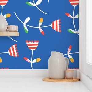 French kitchen wallpaper, modern tulip wallpaper. French tulip flowers, peel and stick wallpaper, Removable, renter friendly wallpaper