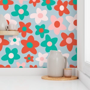 Pastel floral wallpaper, girls wallpaper, pretty flowers wallpaper, removable wallpaper, peel and stick floral wallpaper, RENTER FRIENDLY