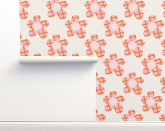 Funky Floral Removable Wallpaper, Pink and Orange Flower Pattern