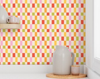 Retro Rainbow Check Wallpaper, Funky Mod Removable Wallpaper
