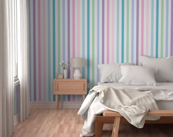 Pastel Rainbow Striped Removable Wallpaper, Nursery Decor