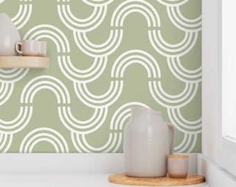 Sage Green Archway Wallpaper, Modern Geometric, Peel and Stick