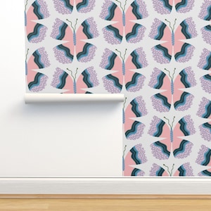 Butterfly wallpaper, pink butterflies wallpaper, girls nursery wallpaper, kids playroom wallpaper, removable wallpaper for renters