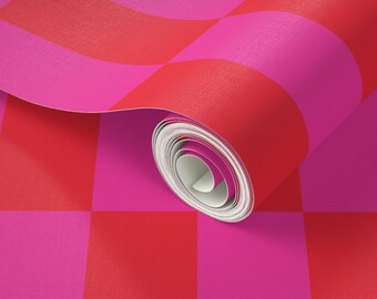 Bold Red and Pink Striped Wallpaper, Maximalist Decor, Removable Wallpaper