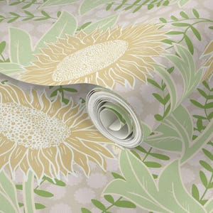 Sunflower Floral Wallpaper | Vintage-Inspired Temporary Wallpaper | Removable Peel & Stick Wallpaper for Bedroom, Living Room, Accent Wall