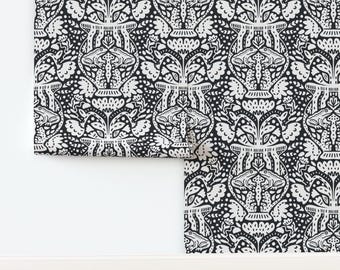Black and White Floral Frog Wallpaper, Gothic Decor, Removable Wallpaper