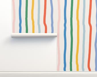 Modern rainbow stripe wallpaper, colorful kids decor, funky wallpaper, Removable  Peel and Stick