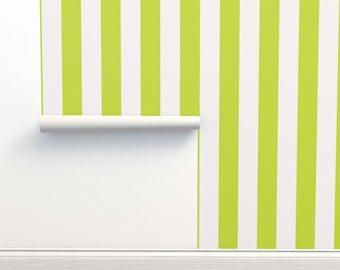 Citrus Striped Wallpaper, Lime Green Accent, Removable Wallpaper