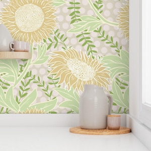 Sunflower Floral Wallpaper | Vintage-Inspired Temporary Wallpaper | Removable Peel & Stick Wallpaper for Bedroom, Living Room, Accent Wall