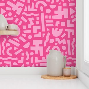 Hot pink wallpaper, bold wallpaper, colorful wallpaper, geometric wallpaper, funky wallpaper, accent wallpaper,  temporary wallpaper