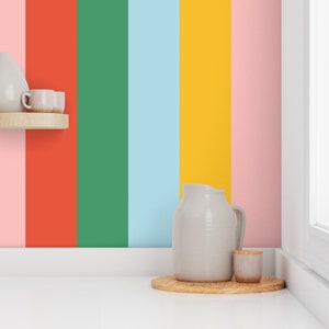 Maximalist wallpaper, rainbow stripe wallpaper, accent wallpaper, kids striped wallpaper, Removable renter friendly wallpaper, temporary