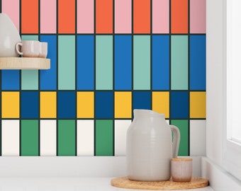Funky Rainbow Check Wallpaper, Modern Removable Wall Decor