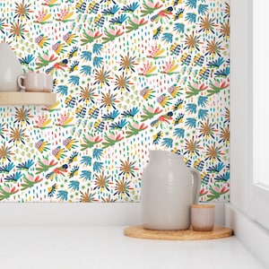 Maximalist floral wallpaper, colorful wallpaper with flowers, modern floral wallpaper | Removable festive season wallpaper RENTER FRIENDLY