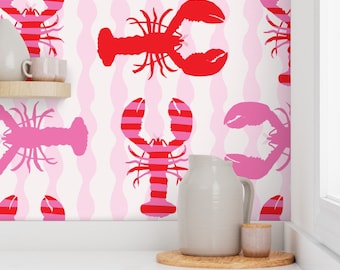 Lobster Wallpaper, Pink Seafood Removable Wallpaper