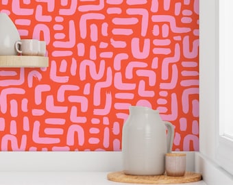 Abstract Pink and Red Wallpaper, Geometric Accent Wall, Removable
