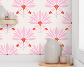 Art Deco Floral Peel and Stick Wallpaper: Pink & Red Nursery Living Room