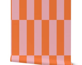 Orange and Pink Striped Wallpaper, Maximalist Decor, Removable Wallpaper