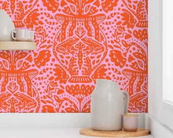 Pink Frog Removable Wallpaper, Maximalist Accent Wall