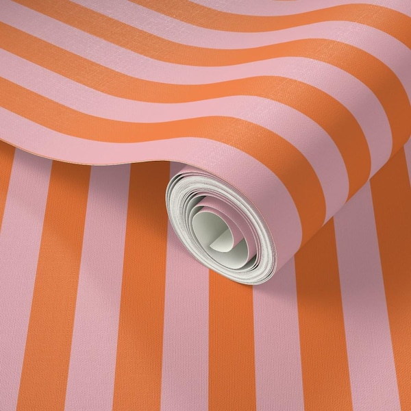 Orange and Pink Striped Wallpaper, Removable Accent Wall