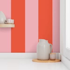 Circus stripe wallpaper, red and pink striped wallpaper, vertical stripe, colorful kids wallpaper, jumbo stripe wallpaper, removable