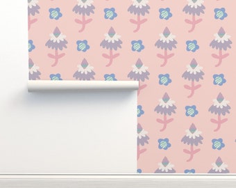 Funky Floral Wallpaper, Pastel Pink Nursery Decor